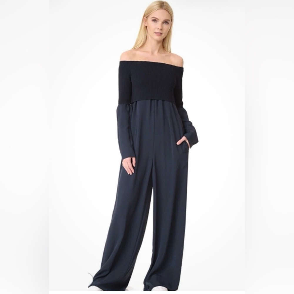 DKNY DONNA KARAN Off-Shoulder Dress Jumpsuit Knit Overlay sz M Very Rare